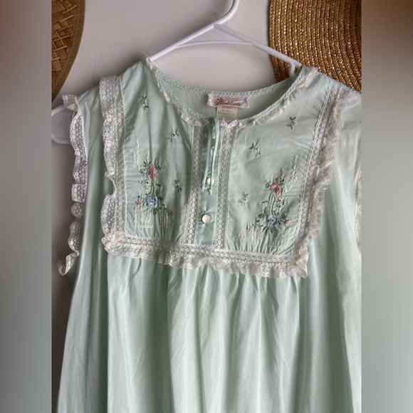 Vintage Mint Embroidered Nightgown / Boho Cottagecore Dress in Mint Green - Picture 1 of 6